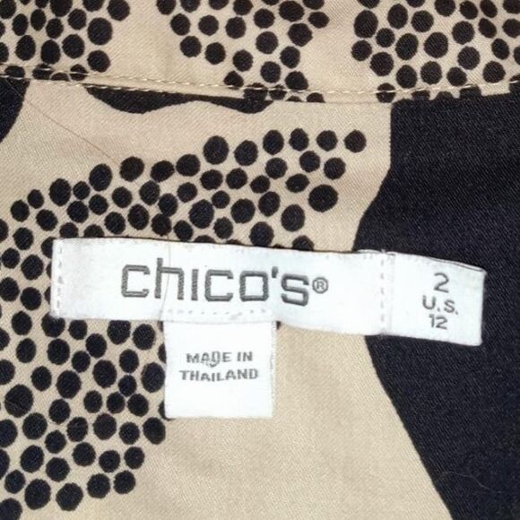 Chico's NWT No Iron™ Stretch blouse black brown flowers sz. 2 / 12 made - Picture 8 of 10